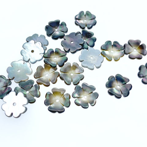 10pc Flower Shaped Black Mother Of Pearl Beads 10mm Hand Carved Charms DIY Jewelry BM-0002