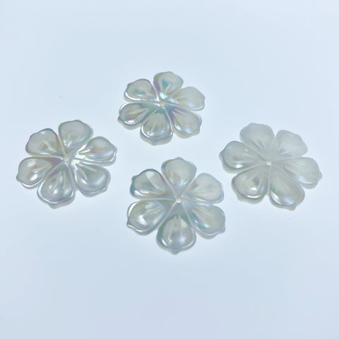 6pc 20mm Hand Carved White Mother of Pearl Flower Beads WM-0189