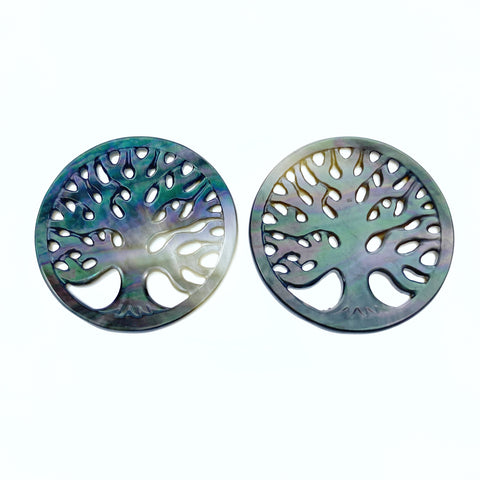 2pc Black Tree Of Life Mother Of Pearl Beads Pendants Charms 20mm Natural Organic For Jewelry Earring Making Natural Organic Nature BM-0044