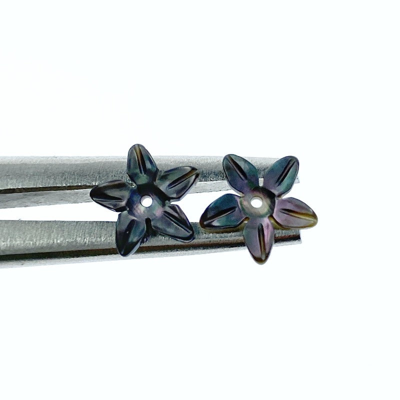 10pc Flower Shaped Black Mother Of Pearl Beads 10mm Hand Carved Charms DIY Jewelry BM-0002