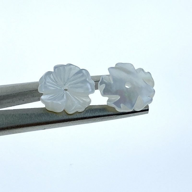 Bauhinia Flower Beads White Mother Of Pearl 12mm Hand Carved WM-0207