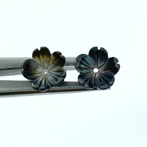 10pc Flower Beads Black Mother Of Pearl Beads Charms 10mm Hand Carved BM-0035