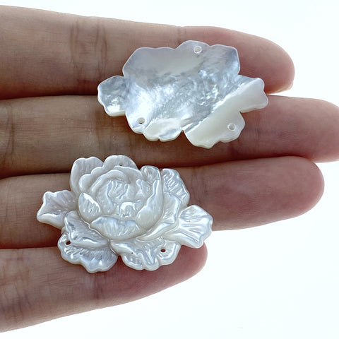 1pc Peony Flower Mother Of Pearl Connector Beads 33mm Necklace Bracelet Connector Charm For Jewelry Making Natural Pearl Hand Carved WM-0041