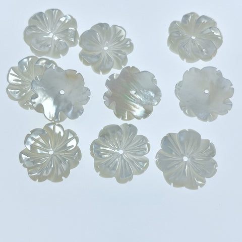 Buy Flower Beads White Mother Of Pearl Hand Carved BestBeadSupply.com