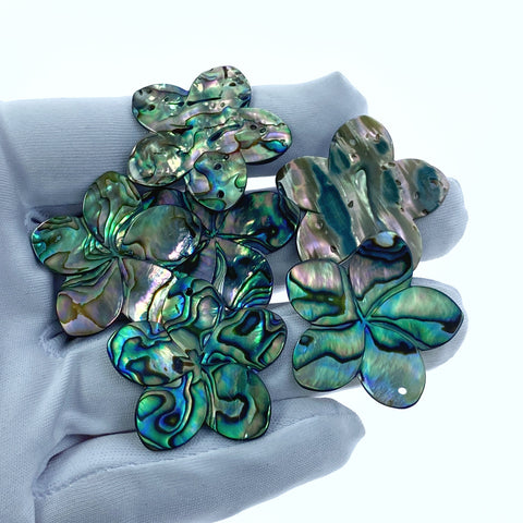 2pc Abalone Shell Plumeria Flower Beads 30mm Hand Carved Hawaii Tropical Design Natural Organic Pendants For Jewelry Earring Making AB-0003