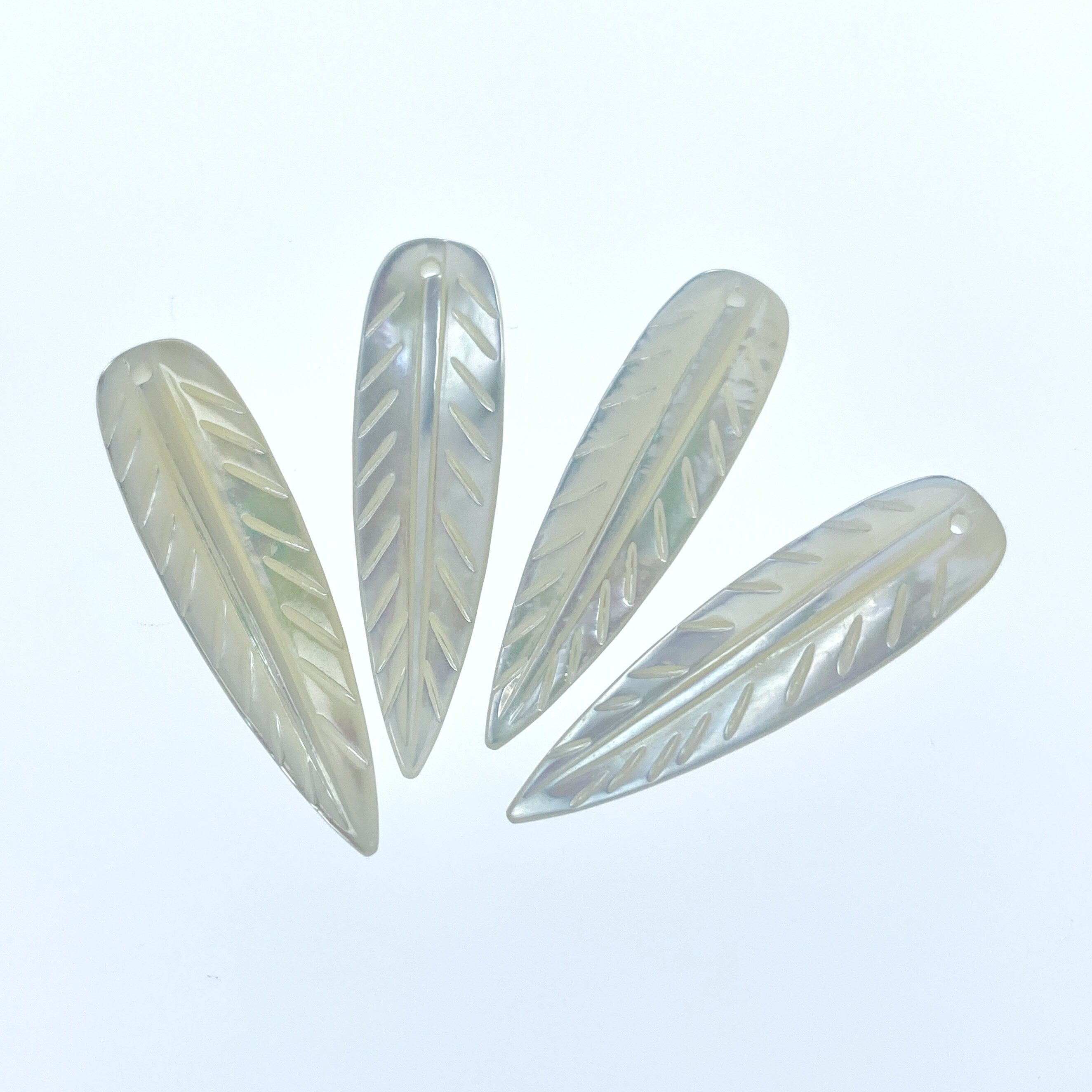 9mm x 35mm White Mother of Pearl Hand Carved Leaf Pendants WM-0215