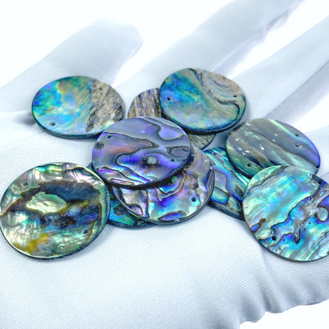 4pc 25mm Natural Abalone Shell Round Disc Connectors Pendants AB-0017