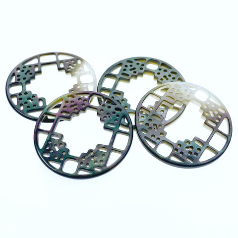 2pc Black Mother Of Pearl Filigree Pendant Beads 35mm Natural Black Mother of Pearl Round Charm For DIY Jewelry Making BM-0097