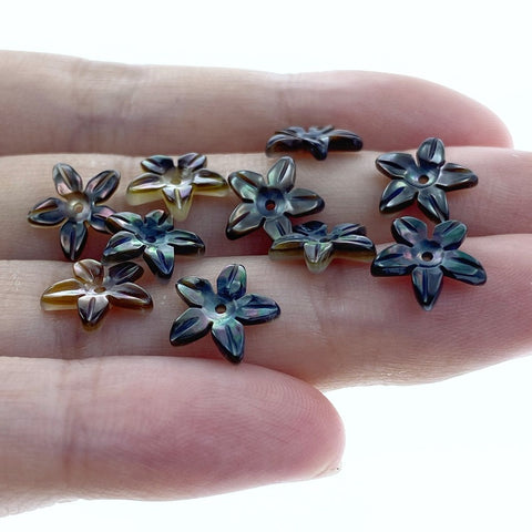 10pc Flower Shaped Black Mother Of Pearl Beads 10mm Hand Carved Charms DIY Jewelry BM-0002