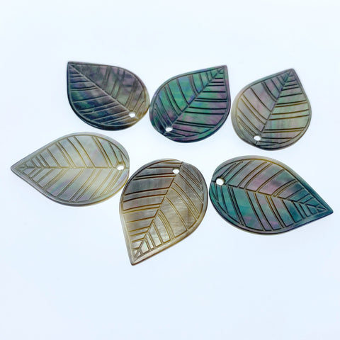 4pc 28mm Carved Leaf Black Mother of Pearl Pendant Charms For DIY Jewelry Making Earrings Minimalist Natural BM-0067