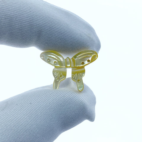 4pc 14mm x 20mm Hand Carved Yellow Mother of Pearl Butterfly Beads YM-0013