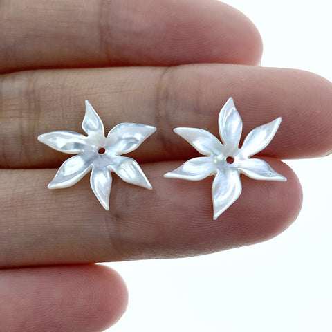 6pc Mother Of Pearl Flower Beads Charms 17mm White Tropical Hawaii Minimalist Design For Jewelry Earrings Making DIY Hand Carved WM-0007