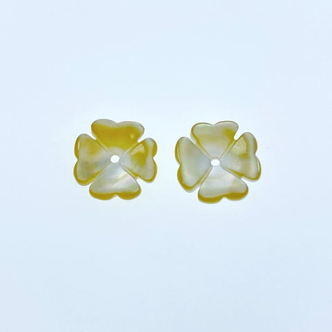 10pc Clover Flower Beads Yellow Mother Of Pearl 10mm Hand Carved Charms YM-0001