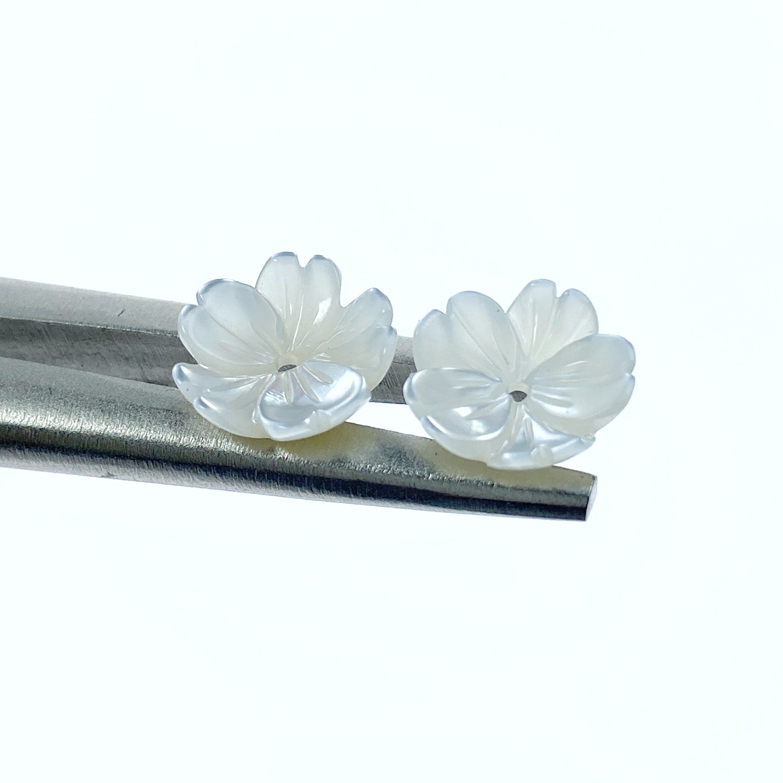 10pc 8mm Hand Carved White Mother of Pearl 5-petal Flower Bowl Beads WM-0137