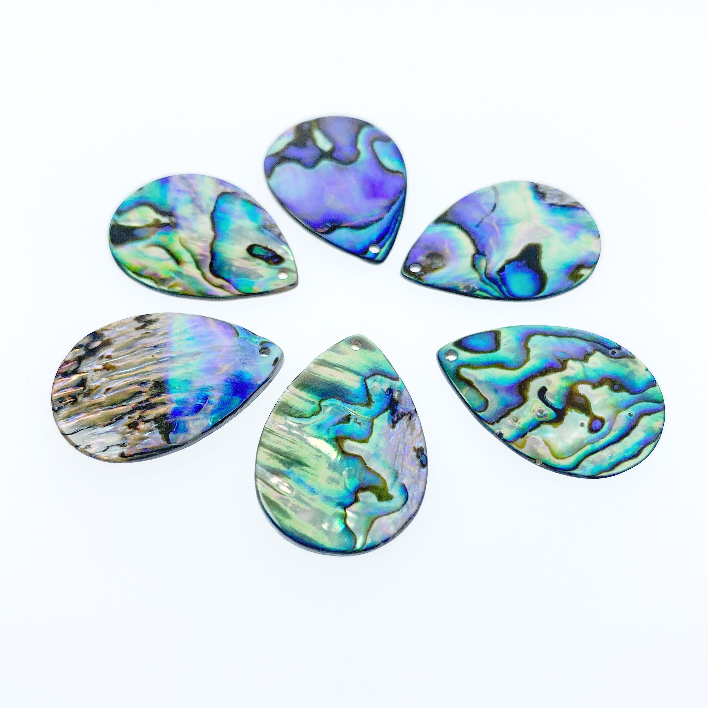 4pc 25mm x 18mm Natural Abalone Shell Tear Drop Disc Pendants AB-0009