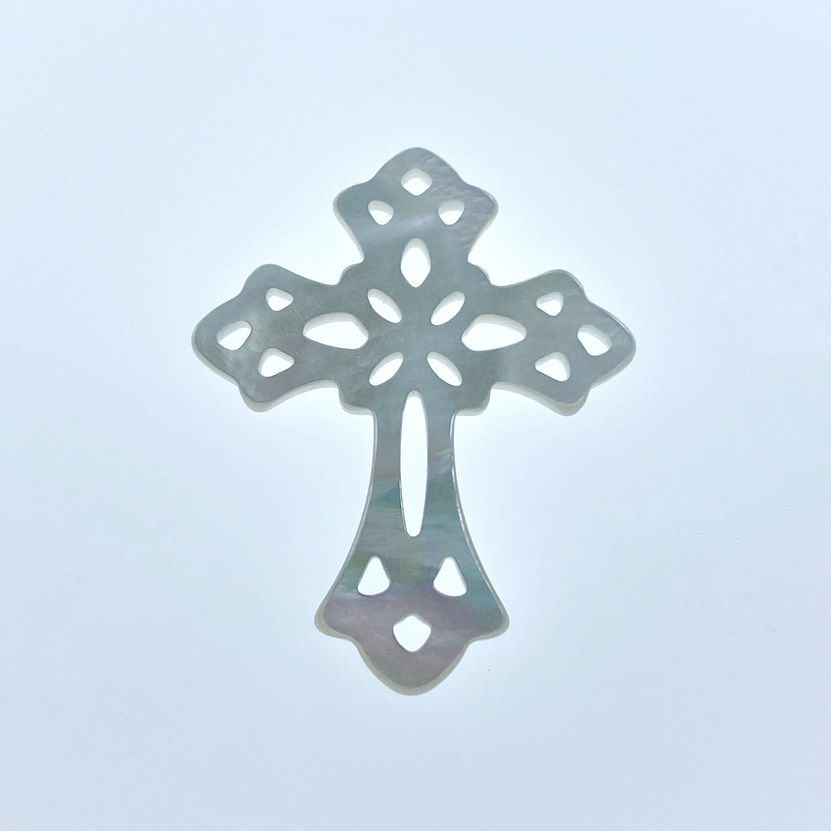 2pc 24mm x 30mm Organic White Mother of Pearl Filigree Cross Connectors Pendants WM-0224