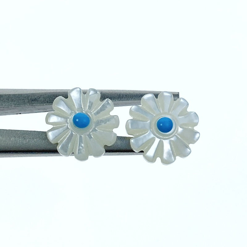 Daisy Flower Beads White Mother Of Pearl 12mm Hand Carved WM-0100