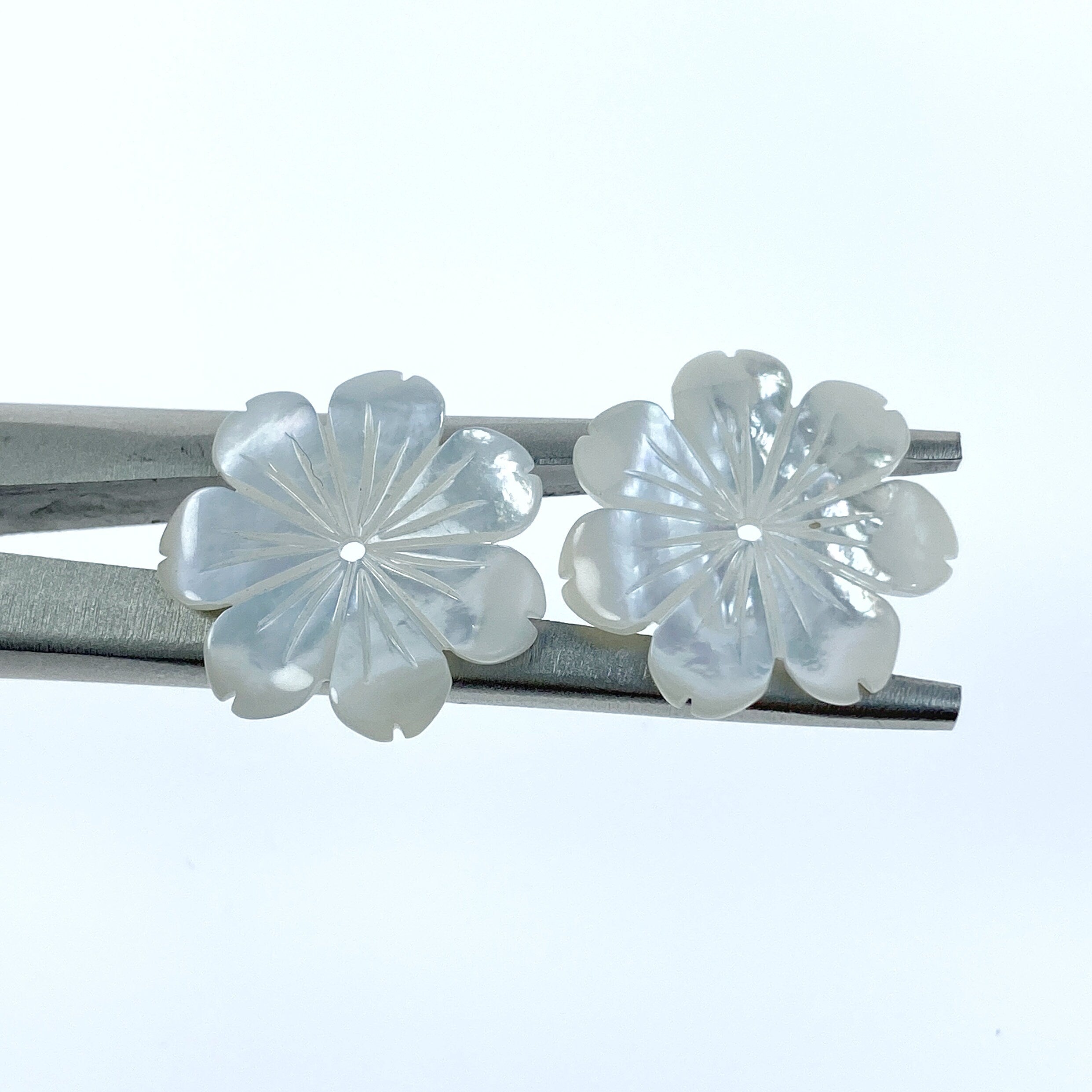 6pc Hand Carved White Mother of Pearl 18mm Daisy Flower Beads WM-0213