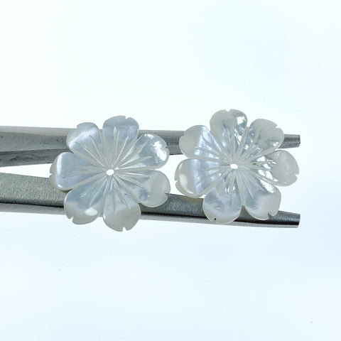 6pc Hand Carved White Mother of Pearl 18mm Daisy Flower Beads WM-0213