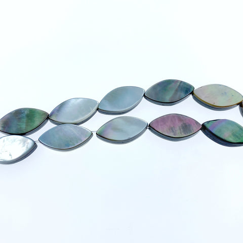 Full Strand 8mm x 12mm Black Mother of Pearl Flat Marquise Beads