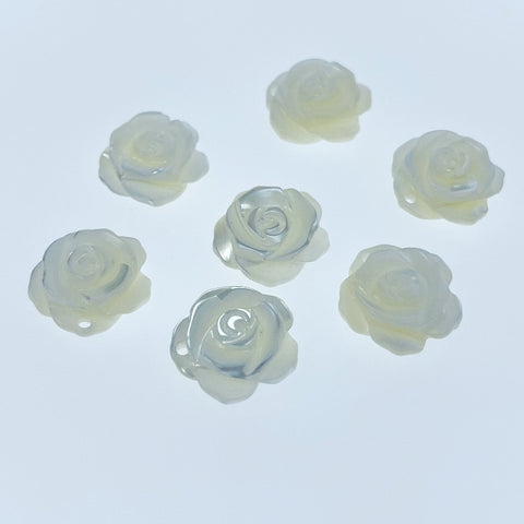 10pc Rose Flower Beads White Mother Of Pearl 10mm Pendants Charms WM-0019