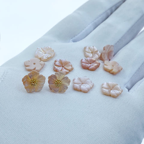 10pc Pink Bauhinia Tropical Flower Beads Mother Of Pearl 10mm Hand Carved Hawaii Minimalist DIY Jewelry Making Earrings Organic PM-0002