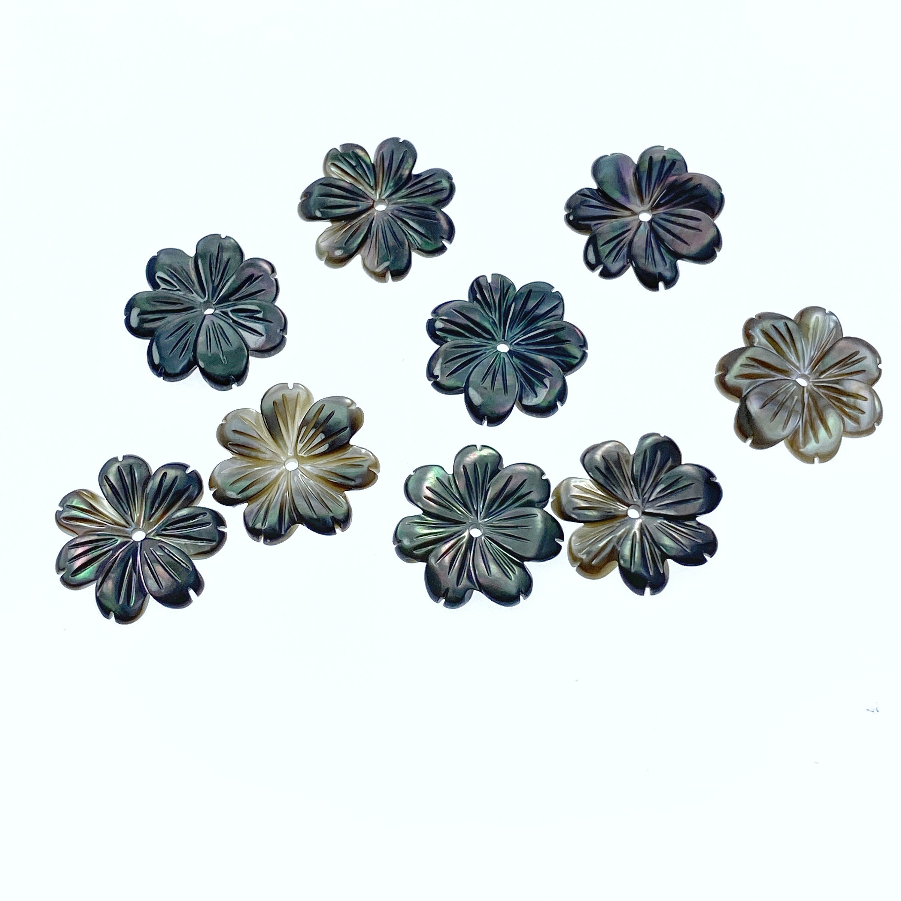 10pc Black Daisy Flower Mother Of Pearl Beads Charms Pendants For Jewelry Earrings Making DIY Natural Organic Flor Hand Carved 15mm BM-0022