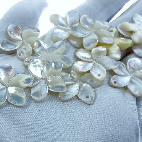 6pc Plumeria Flower Mother Of Pearl Beads 25mm Pendants Bridal Earrings Jewelry Making Tropical Hawaii Minimalist Design Hand Carved WM-0196