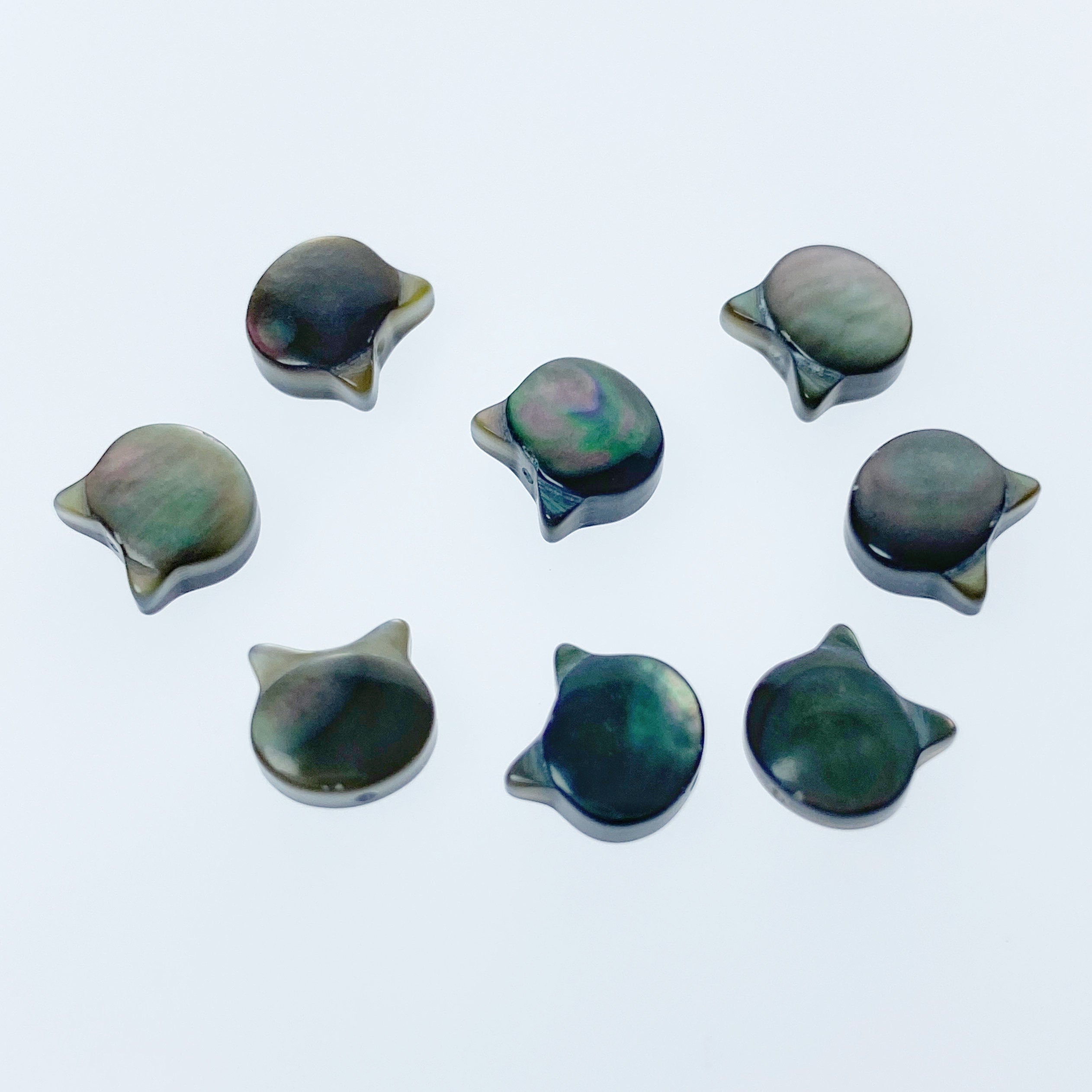 10pc Cat Head Beads Black Mother Of Pearl 8mm Hand Carved BM-0066