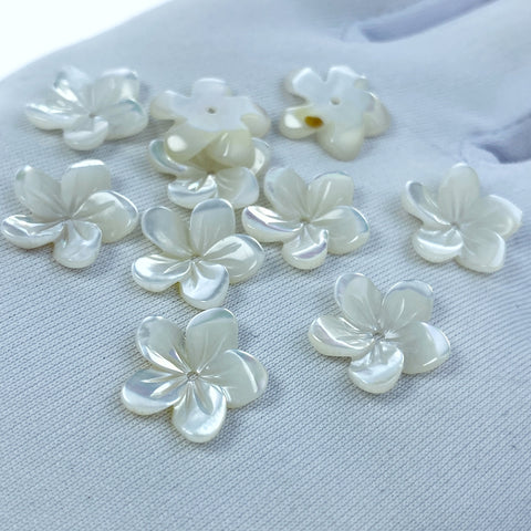 10pc Tropical 5 Petal Flower White Mother of Pearl Beads 10mm Hawaiian Minimalist Design For Earrings Jewelry Making WM-0034