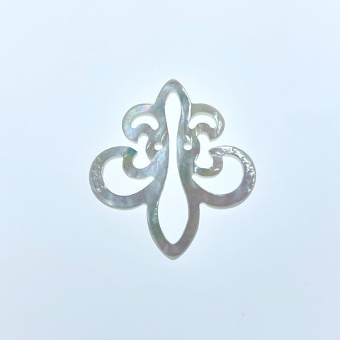 2pc 25mm x 27mm Organic White Mother of Pearl Fleur Di Lis Pendants WM-0065