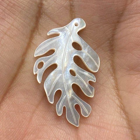 2pc White Mother of Pearl Monstera Leaf 33mm Pendants For Earrings DIY Jewelry Making Tropical Minimalistic Design Hawaiian Leaf WM-0139