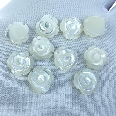 Buy Rose Flower Beads White Mother Of Pearl 10mm Hand Carved WM-0013