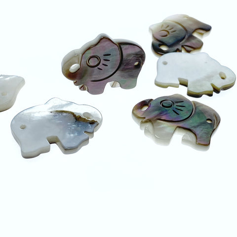 6pc Black Mother Of Pearl Elephant Beads Connectors 22mm Hand Carved Black Mother of Pearl Elephant Connectors Pendants DIY Jewelry BM-0049