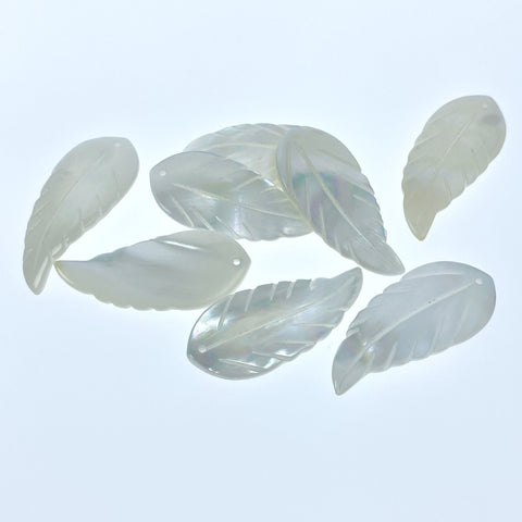 13mm x 30mm White Mother of Pearl Hand Carved Leaf Pendants WM-0173