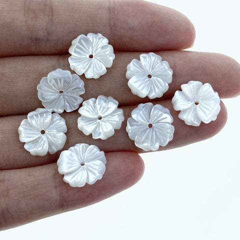 Bauhinia Flower Beads White Mother Of Pearl 12mm Hand Carved WM-0207