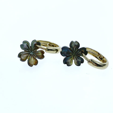 10pc Flower Shaped Black Mother Of Pearl Beads 10mm Hand Carved Floral Charms Pendants BM-0045