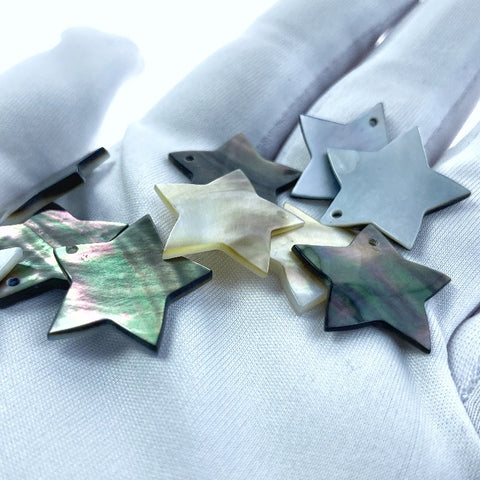 10pc 20mm Natural Black Mother of Pearl Flat Star Pendants BM-0011