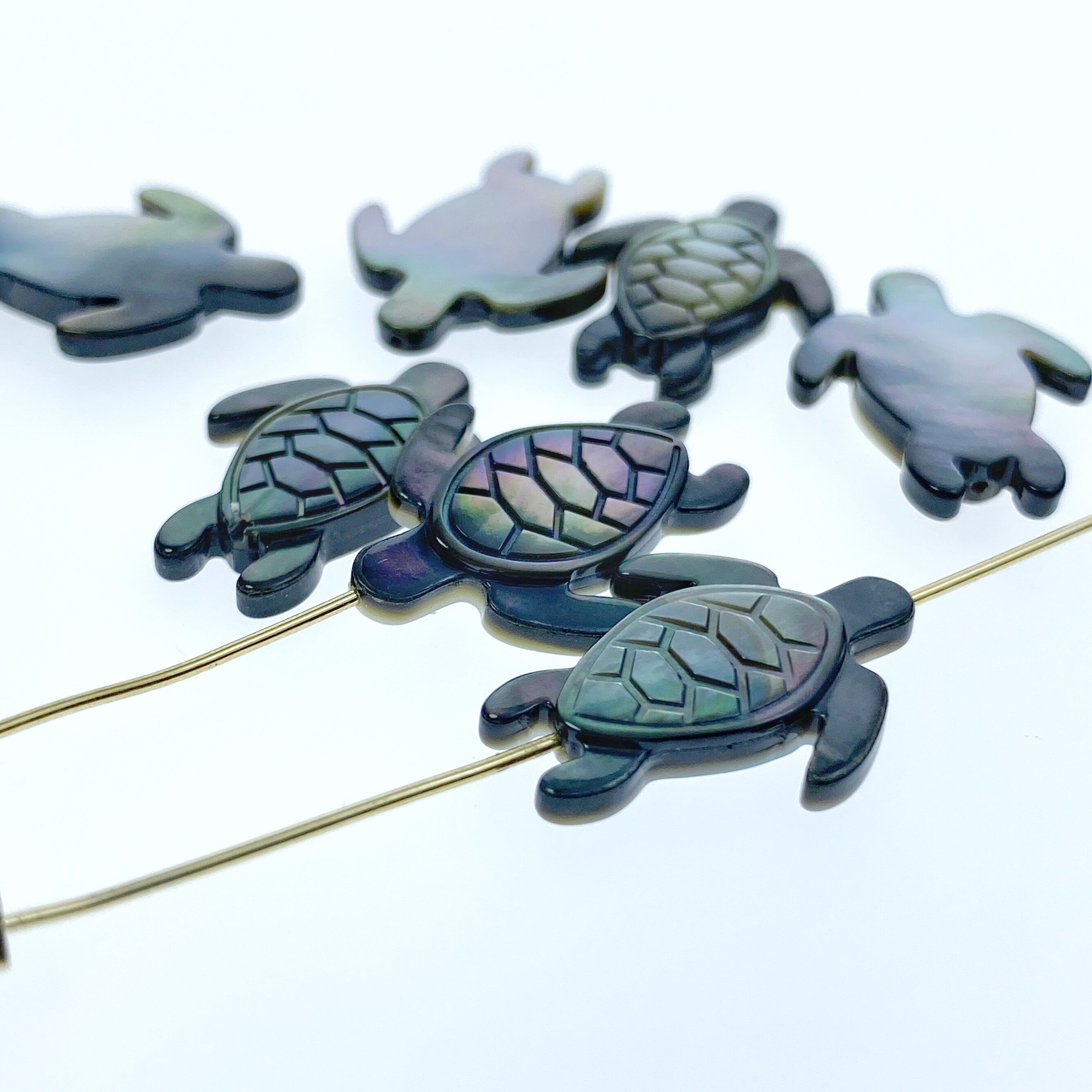 4pc Sea Turtle Black Mother of Pearl Beads 21mm Pendant Charms Jewelry Making Earrings Ocean Natural Organic Hawaiian Design BM-0071