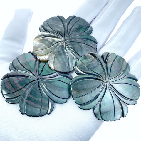 2pc 52mm Natural Black Mother of Pearl 5-petal Flower Beads