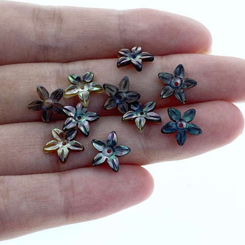 10pc Flower Shaped Black Mother Of Pearl Beads 10mm Hand Carved Charms DIY Jewelry BM-0002