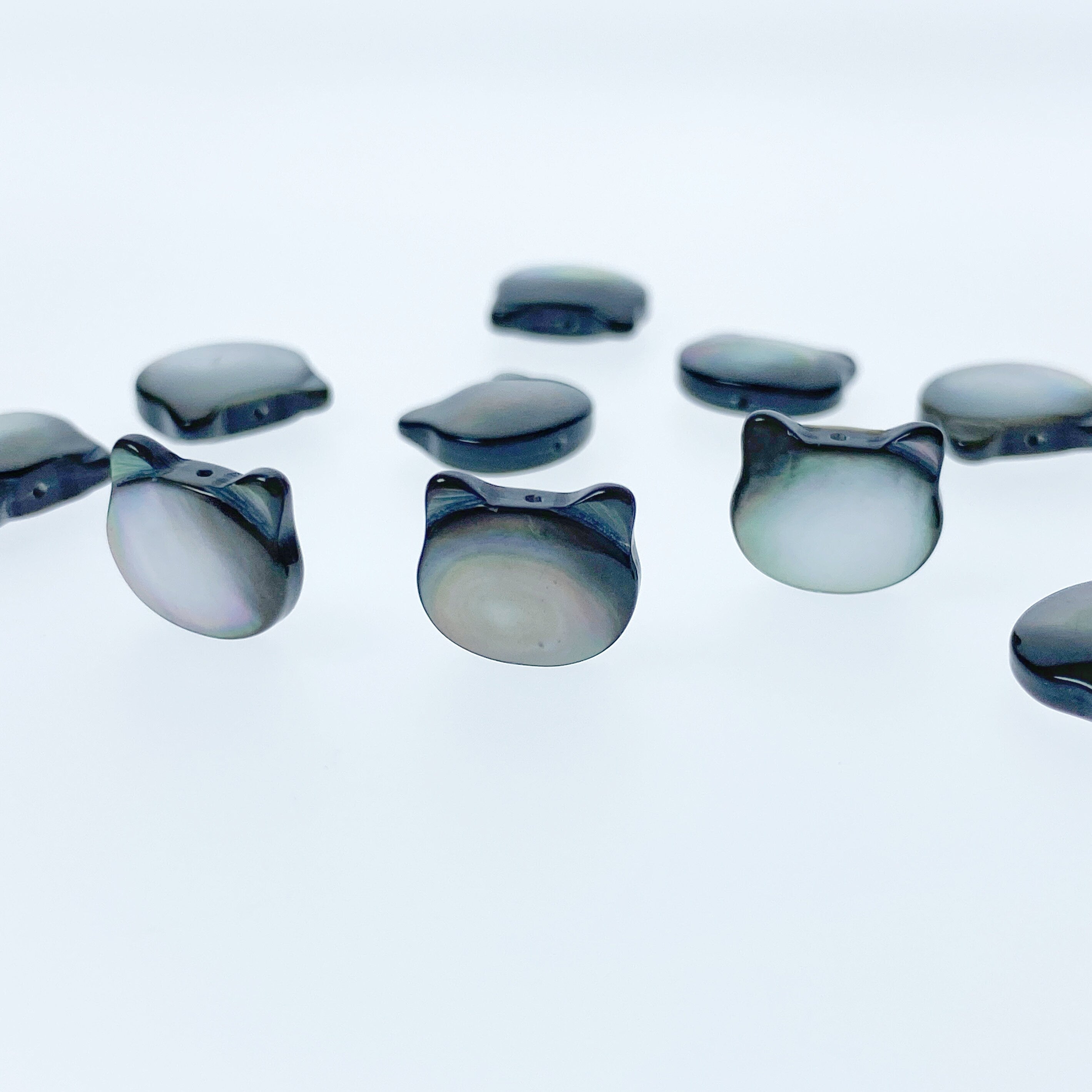 10pc Cat Shaped Black Natural Mother Of Pearl 10mm Beads For Earrings DIY Jewelry Making Cute Minimalistic Design Cat Lover BM-0069