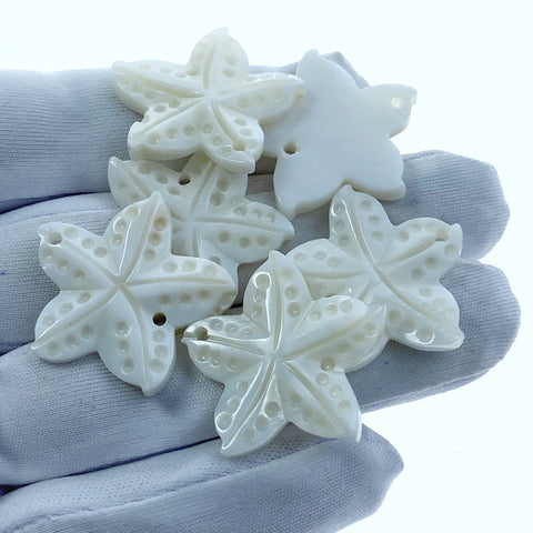 6pc 25mm Hand Carved Freshwater Mother of Pearl Starfish Connectors Pendants FWM-0002