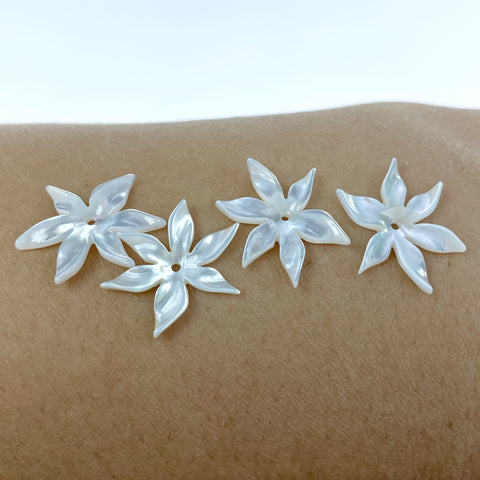 6pc Mother Of Pearl Flower Beads Charms 17mm White Tropical Hawaii Minimalist Design For Jewelry Earrings Making DIY Hand Carved WM-0007