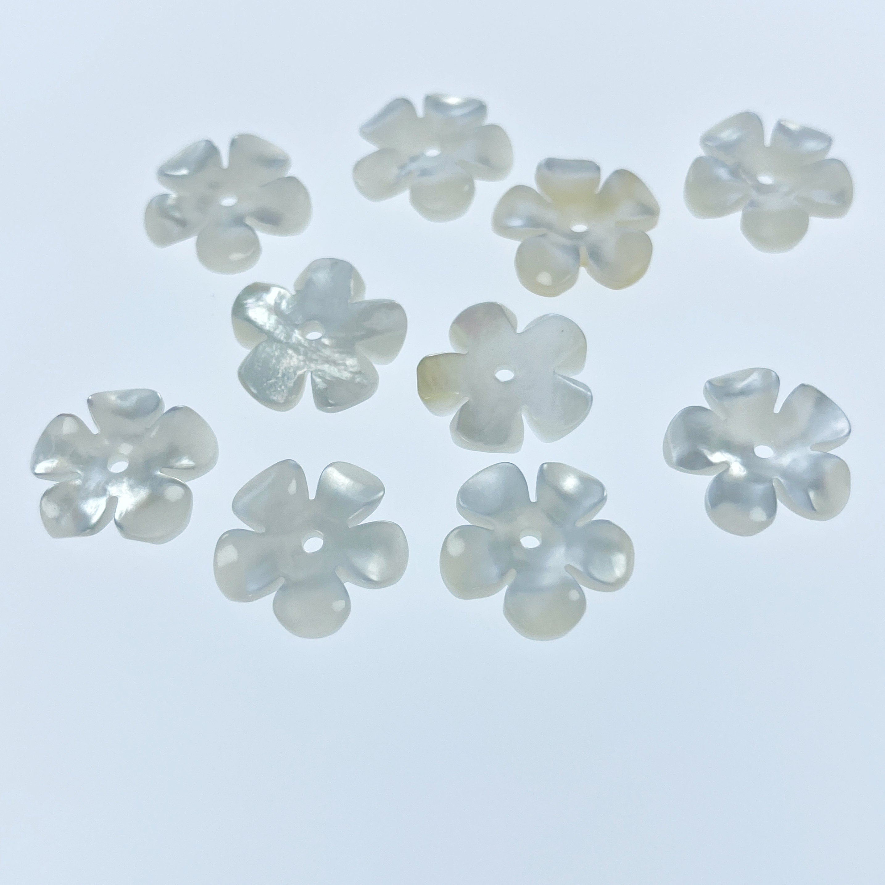 10pc Mother Of Pearl Flower Beads Charms 12mm Hand Carved For DIY Bridal Jewelry Earring Making Bridesmaids Hand Made Minimalistic WM-0182