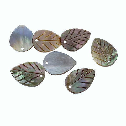 Leaf Beads Brown Mother Of Pearl Charms 20mm Hand Carved BGM-0003