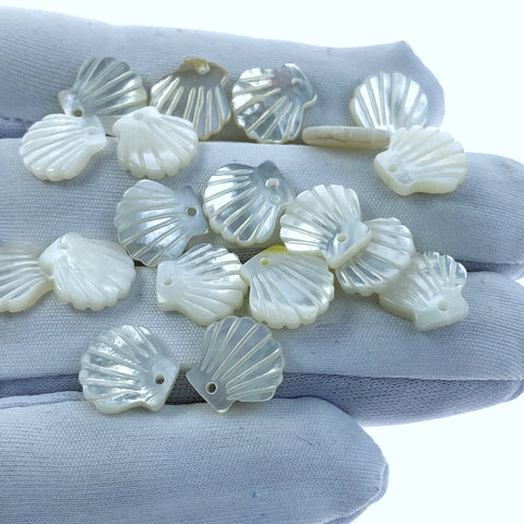 10pc Clam Shell Double Sided Carved White Mother of Pearl 12mm Minimalistic For Earrings DIY Charms Pendants Jewelry Making WM-0192