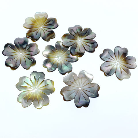 6pc Black Mother Of Pearl Flower Beads Charms 20mm Hand Carved Hand Carved DIY Jewelry Earring Making Natural Pearl Shell BM-0081