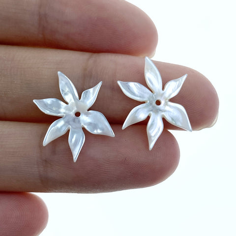 6pc Mother Of Pearl Flower Beads Charms 17mm White Tropical Hawaii Minimalist Design For Jewelry Earrings Making DIY Hand Carved WM-0007