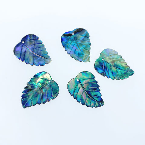 4pc 23mm x 18mm Natural Abalone Shell Hand Carved Leaf Pendants AB-0020